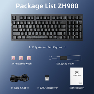 <span class=keywords><strong>Clavier</strong></span> mécanique transparent ZORNHER ZH980 avec touches en forme de toile d'araignée, <span class=keywords><strong>clavier</strong></span> de jeu sans fil tri-mode pour PC - Product Image 6