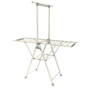 More Stable Square Tube Laundry Drying Racks Foldable Single Bar Hanging Clothes Dryer Rack With Stocking Clip