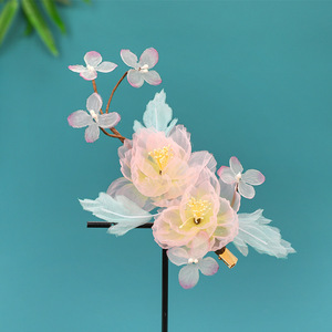 เครื่องประดับผม/กิ๊บติดผมลายดอกไม้สีชมพูอ่อนแบบแฮนด์เมด ดีไซน์ใหม่ปี 2025 สำหรับชุดกี่เพ้าและชุดฮั่นฝู (ชุดจีนโบราณ) - Product Image 2