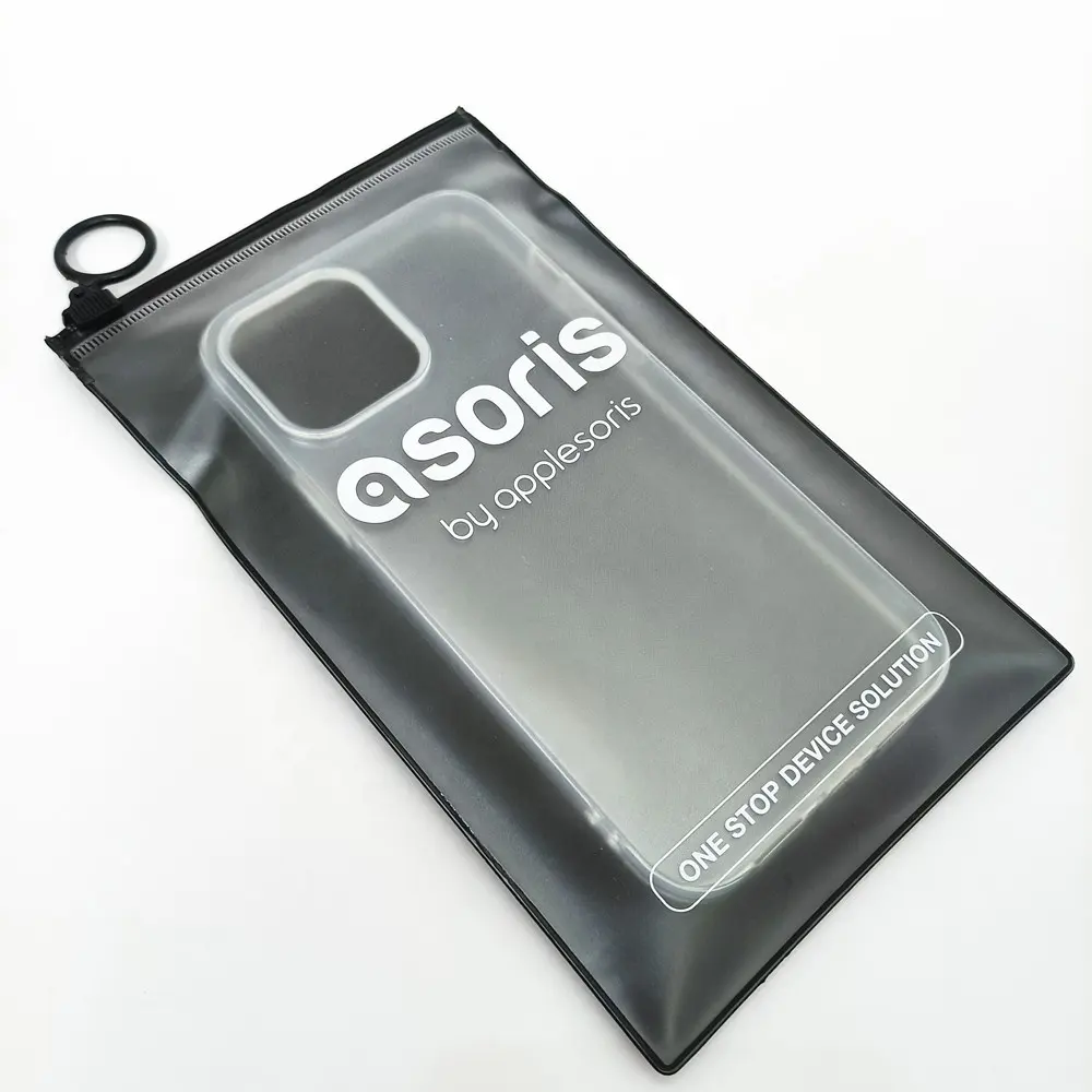 Funda de teléfono personalizada de PVC, bolsa de almacenamiento de plástico esmerilada con cremallera, con logotipo