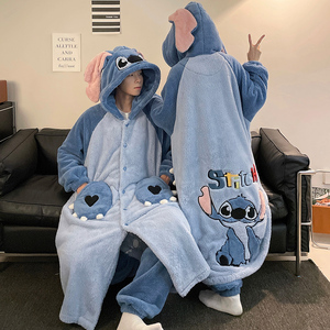 Pijamas de dibujos animados de invierno Pareja de ropa de casa de felpa gruesa Pijamas largos para hombres y mujeres Conjuntos de ropa de dormir - Product Image 3