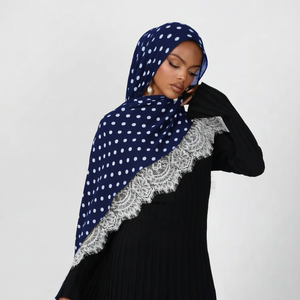 Hiyab Modal con Encaje Personalizado y Estampado <span class=keywords><strong>de</strong></span> Puntos, Ligero y Transpirable, Bufanda Modal Tejida, Pañuelo para la Cabeza, Hiyabs para Mujer, Cuatro Estaciones - Product Image 4