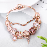 Pulsera con abalorio para mujer, brazalete chapado en oro rosa, Noria con cuentas de corazón de l Love, joyería para mujer 2021