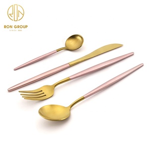 Cubiertos de Metal Chapado en Oro para Boda, Juego de Cubiertos de Acero Inoxidable, Cuchara, Tenedor, Color Rosa y Dorado - Product Image 5