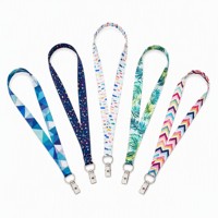 Lanière personnalisée en polyester avec impression numérique, porte-badge à crochet, motif géométrique lune étoile arbre pour le bureau et les salons professionnels