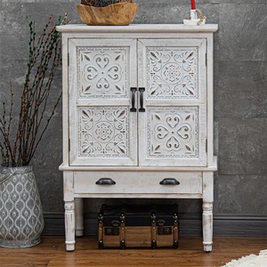Hot Selling Unique Kitchen Dining Room 2 Doors <b>Cabinet</b> White Washed Wooden <b>Rustic</b> Craft Storage <b>Cabinet</b> - Product Image 1