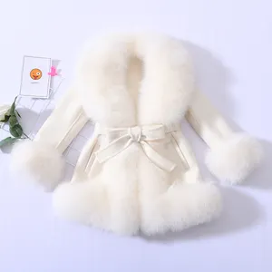 Wholesale New Style Handmade Sew Children Cashmere Coat With Luxury Fox Fur Collar And Cuffs Winter Cute Kids Coat Wool