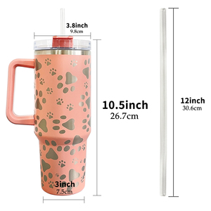 Tumbler baja tahan karat lapis ganda 40oz, Bot air cakar anjing berukir dengan pegangan dan sedotan cangkir berkemah luar ruangan - Product Image 2