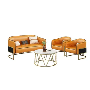 2021热卖单座双人双人沙发不锈钢架橙色皮革沙发套