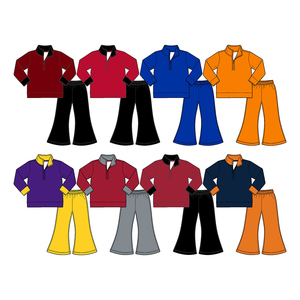 Conjuntos de Otoño Personalizados de Algodón para Niñas: Top Pullover y Pantalones Acampanados, Ropa al por Mayor para Equipos de Fútbol, Ropa de Boutique, Color Leche - Product Image 2