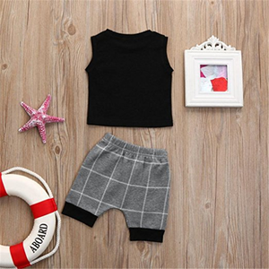 Set di abbigliamento per <span class=keywords><strong>ragazzo</strong></span> <span class=keywords><strong>gilet</strong></span> nero e pantaloncini scozzesi simpatici abiti a due pezzi per bambini set di vestiti per bambini - Product Image 2