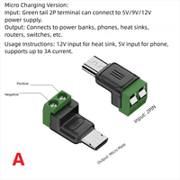 Adaptador de terminal sin soldadura Micro USB C a 2 pines, tipo C a terminal de crimpado de 2 pines, bloque de terminales de tornillo verde, conector de carga de 5V