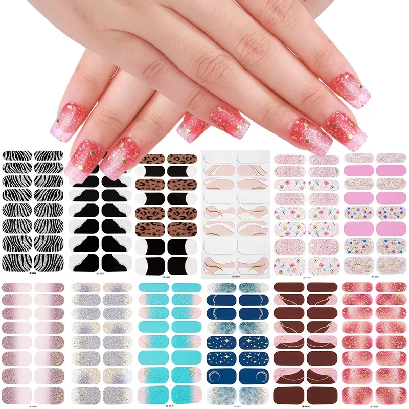 Giá bán buôn thiết kế khác nhau New Nail trang trí 16 lời khuyên Gel Nail Strips biểu tượng tùy chỉnh gói nail sticker UV