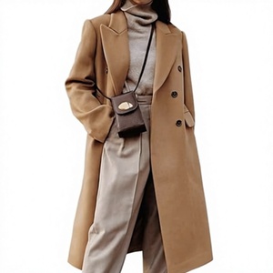 Abrigo largo de lana para mujer, estilo gabardina, doble botonadura, solapa, largo hasta la rodilla, para invierno, OEM personalizado - Product Image 1