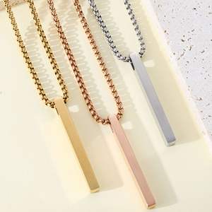 Europeo americano semplice collana a catena lunga tridimensionale alla moda pendente geometrico in acciaio inossidabile per gli uomini può essere inciso - Product Image 3