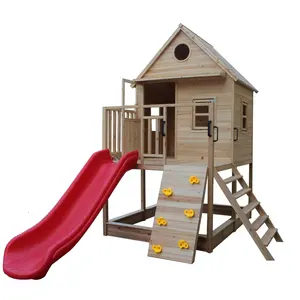 Large Outdoor Backyard Wood Garden Kids Wooden Playhouse With Slide