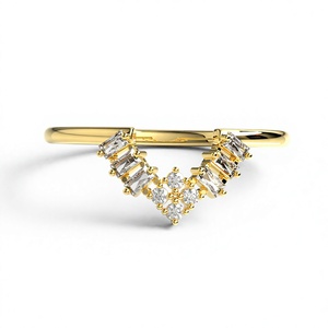 Luxury 18K Gold Plated V Shaped Wedding Band Round And Baguette Diamonds <b>Stacking</b> Band <b>Ring</b> Jewelry Fine Jewelry for Women - Product Image 1