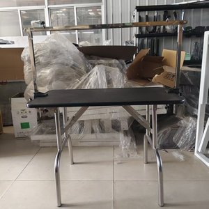 Equipo de Belleza, Mesa de Peluquería Plegable de Altura Ajustable con Elevación Neumática, Mesa Redonda de Acero Inoxidable para <span class=keywords><strong>Perros</strong></span>, Mesa de Peluquería para Exposiciones Caninas - Product Image 3