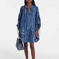 Fabricants de vêtements personnalisé printemps été automne tissu imprimé demi manches Denim caftan Mini robe