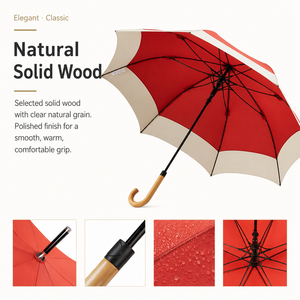 Parapluie droit de style japonais à ouverture automatique, avec poignée en bois courbée, résistant au vent 60 mph, minimaliste, diamètre 108 cm, logo personnalisé OEM - Product Image 2