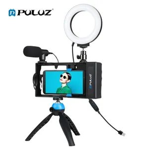 PULUZ – support de trépied de micro à lumière Led, vlog portable, diffusion en direct, chaussure froide, tête de trépied, plate-forme vidéo de Smartphone