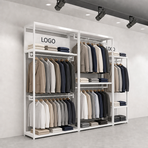 Étagères de présentation de vêtements en acier inoxydable doré sur mesure, 2 niveaux, sur pied, pour boutiques - Product Image 6