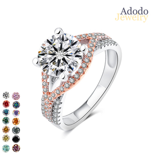 Bijoux de haute qualité, coupe ronde, 2 carats, VVS, GRA, moissanite colorée, bijoux en diamant, argent S925, plaqué or rose, anneaux bicolores - Product Image 1