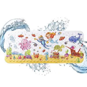 Accept Custom Print Extra Long 100X40CM Bathtub Mat Non Slip Machine Washable Bath Shower Mat with Suction Cups for Bathroom