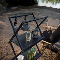 Table de camping pliable en aluminium - Étagère de rangement portable multi-niveaux - Mobilier d'extérieur au design minimaliste japonais