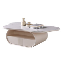 Table basse blanche de style moderne pour salon, table centrale en bois blanc avec tiroir, plateau en pierre frittée type nuage