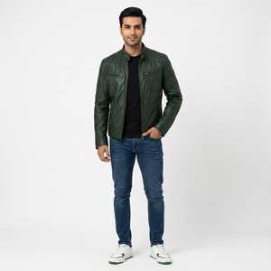 Chaquetas de Cuero Color Oliva Personalizadas para Hombre, Suministro al por Mayor, Diseños Personalizados, Chaqueta Bordada para Hombre - Product Image 1