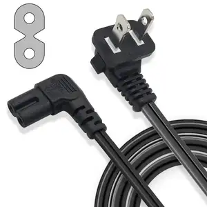 Angle Power Cord To IEC320 C7 Figure 8 Connector AC Power Supply Cable Wire Universal 2 Prong 6ft NEMA 1-15P Black IEC 2 Outlets