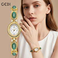 Montre pour femme GEDI 14045, bracelet en jade rétro, cadran ovale serti de diamants, luxe léger