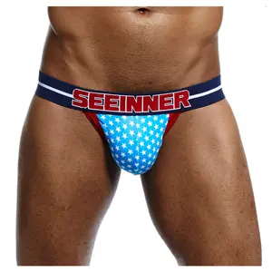 Sexi Gays Black Printed Gay Underwear Jockstraps Custom Dropshipping Homme With Cup Sexy Mens Transparent Jockstrap For Men