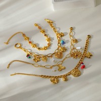 Chic bricolage bijoux faits à la main 304 acier inoxydable coeur perle bracelet à breloques PVD plaqué or 18K cubain lien chaîne Bracelet