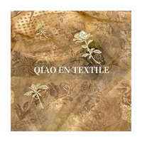 Kain Organza Cetak Vintage Motif Mawar dengan Bordir Payet Emas dan Kain Tulle Transparan untuk Hanfu Cheongsam.