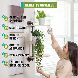 Fenêtre rotative Étagères pour plantes Étagère de fenêtre en bois pour plantes Étagère en bois à 3 niveaux Porte-<span class=keywords><strong>plante</strong></span> <span class=keywords><strong>mural</strong></span> Exposition optimale à la lumière intérieure - Product Image 2