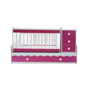 Big Size Wood Kids Furniture Pink Panel Kids Cribs