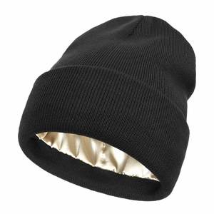 Gorro de Punto para Mujer con Forro Interior de Seda Satinada, Gorro con Forro de Satén para el Invierno - Product Image 1