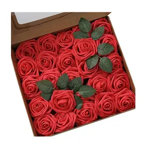 Décoration de mariage européenne cadeau de saint-valentin fleur artificielle Roses en mousse PE avec tiges et feuilles