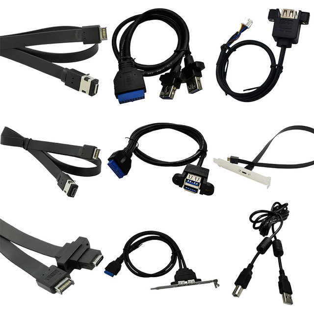 PC Motherboard Ata Cable USB 3.0 Header Cable Kit-20Pin Dual USB-A Ports PCI Bracket Type-C Converter 65cm Length Pure Copper