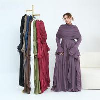 Robe Abaya en Chiffon Double Couche pour Femmes Musulmanes avec Cape aux Épaules, Taille Cintrée, Manches à Volants, Robe Longue Modeste
