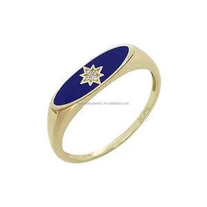 14K Solid Gold Star Series Ring Colorful Enamel Color Pure 14ct Gold Diamond Fine Jewelry