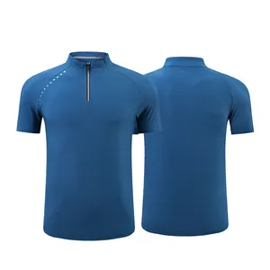 Men's Sportswear Half Zipper T-Shirt High Quality Quick-Drying Ice Silk Fabric Breathable Summer Gym Muscle Fit Short Sleeves