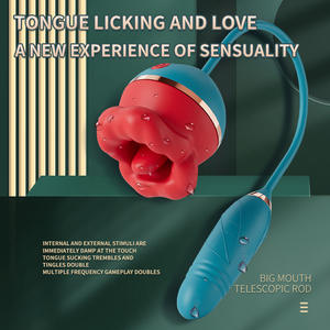 เครื่องสั่นแบบลิ้นยืดหดได้ สีแดง รูปปากใหญ่ ของเล่นผู้ใหญ่สำหรับผู้หญิง คุณสมบัติสนุกๆ เช่น การเลีย การกัด แท่งสั่นแบบยืดหดได้ เครื่องสั่นรูปดอกกุหลาบ - Product Image 6