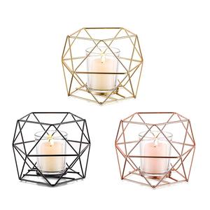 Portavelas de Hierro Forjado Dorado en Forma de Cilindro, Decoración Navideña Hecha a Mano, Portavelas Geométrico de Alambre con Recubrimiento Electrolítico - Product Image 2