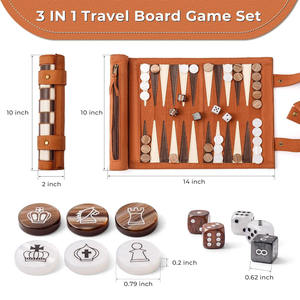 Backgammon de Ajedrez de viaje 3 en 1 de cuero enrollable con 32 piezas de perlas premium y 5 dados, juego de tablero de ajedrez portátil - Product Image 2