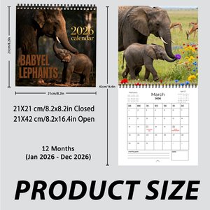 <span class=keywords><strong>Calendrier</strong></span> mural personnalisé 2027 2026 Éléphant, 12 mois, spirale, suspendu, avec section notes, décoration intérieure, cadeau de fêtes - Product Image 5