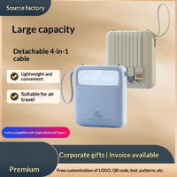 Nouvelle batterie externe mini en plastique de style premium 10000 mAh, charge rapide PD20W, affichage LED, portable avec quatre câbles, logo personnalisé