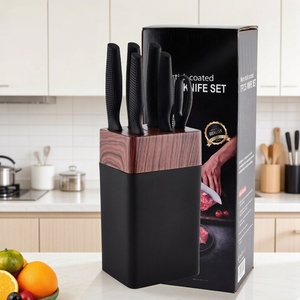 Ensemble de couteaux de cuisine 7 pièces, revêtement antiadhésif noir, acier inoxydable, ensemble de couteaux de chef avec ciseaux de cuisine pour la cuisine à domicile, OEM - Product Image 2